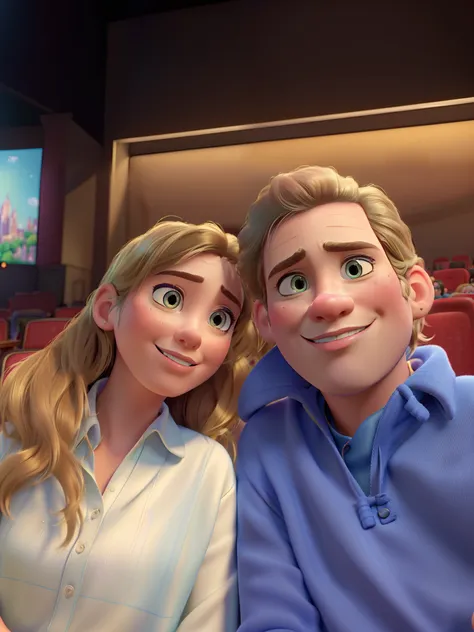 (best quality,highres,masterpiece:1.2), disney pixar style couple in a theater, ultra-detailed, (realistic,photorealistic,photo-...