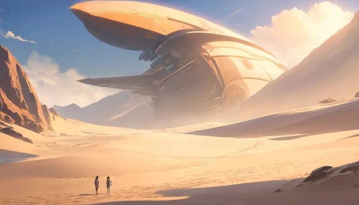 dune concept art，clean and neat tones，sci-fi base scene，there are many spaceships in the air，epic concept art， fine 8k，vray， was...