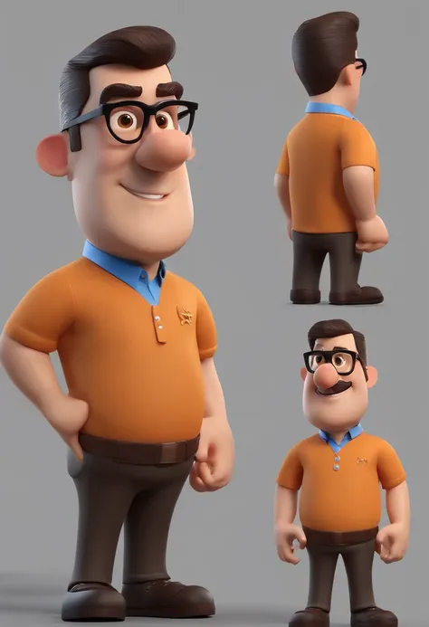 cartoon character of a man wearing black glasses and a blue shirt, um personagem animado, caractere estilizado, animation style ...