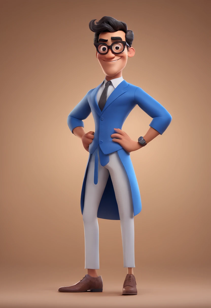 cartoon character of a man with black glasses and a blue shirt, animation character, caractere estilizado, animation style rende...