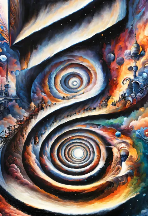 optical illusion ，optical illusion，twisted spiral staircase，human's body，inception，a repeating or spiral shape that moves or cha...