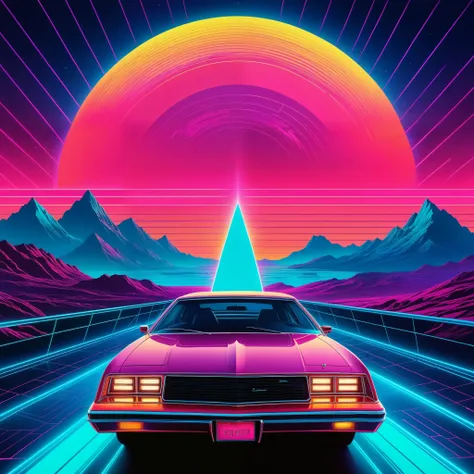 vintage movie poster style meets synthwave in a chromafantasia odyssey