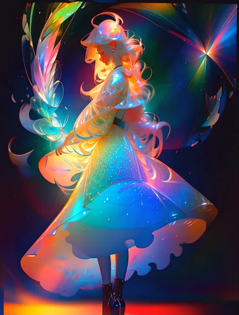 soft glow effect, big star ☆object,(((whole body))),fantasy,a big ☆object,james jean,floating girl female figure made of ribbon,...