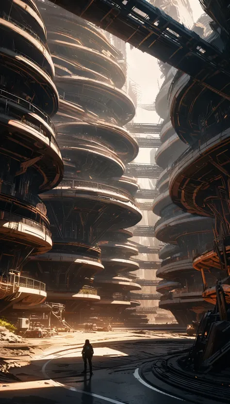 anime aesthetics, futuristic structures being assembled on the dark planet, hive-ship in the background, hans giger style, dim r...