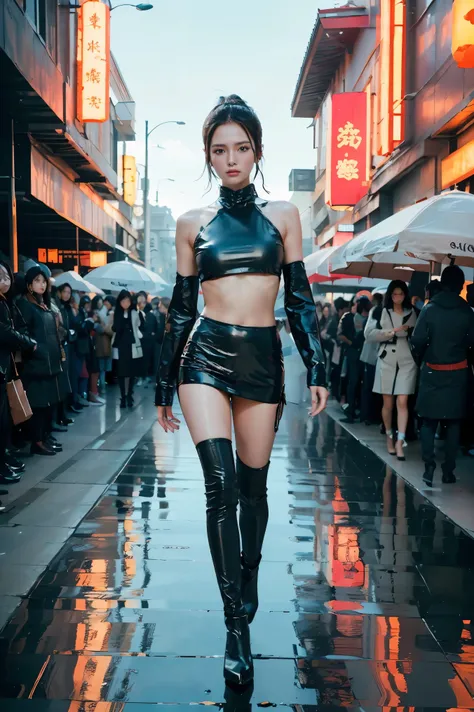 a fashion runway for alien technology , vogue photography , inspired by chinese xianxia and cyberpunk。(best quality,4k,8k,a high...