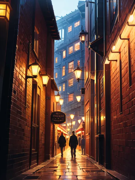 anime, an alleyway, ultra-detailed, 8k, high resolution, depth of field, realistic, cinematic lighting, warm color tones, intric...