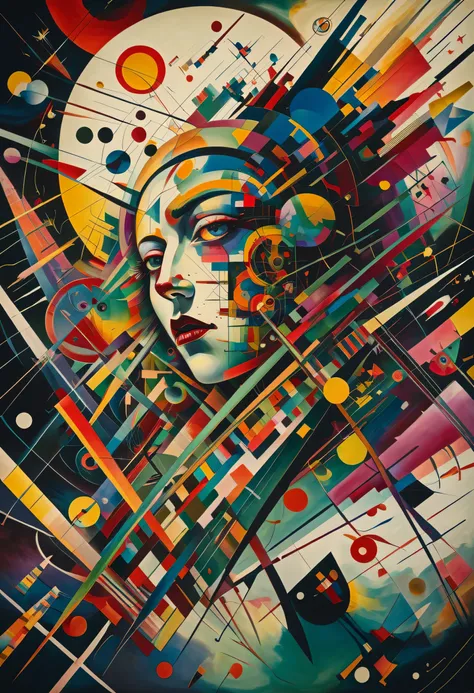 girl's war、 works by wassily kandinsky,   details,   has been cropped to a sharp image, 8k,  rimlight,  close-up,  body horror ,...