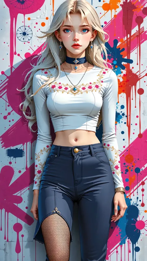 (masterpiece, best quality:1.4), official art, absurdres, vivid colors, girl******, beautiful eyes, tight crop top, tight pants,...